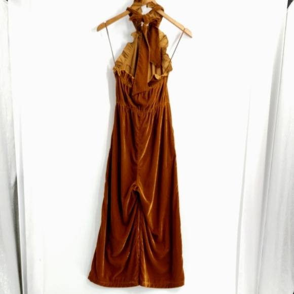 Anthropologie Kristinit Jumpsuit Gold Velvet Wide Leg Cropped - Picture 10 of 16